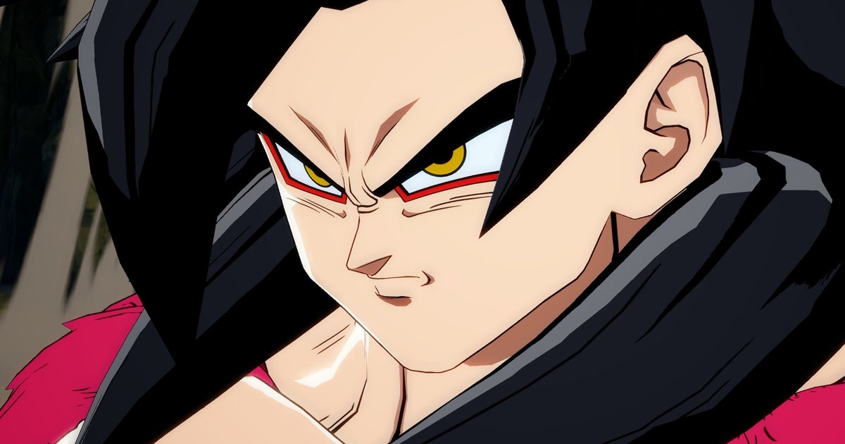 Goku SSJ4 em Dragon Ball FighterZ num ataque de Kid Goku