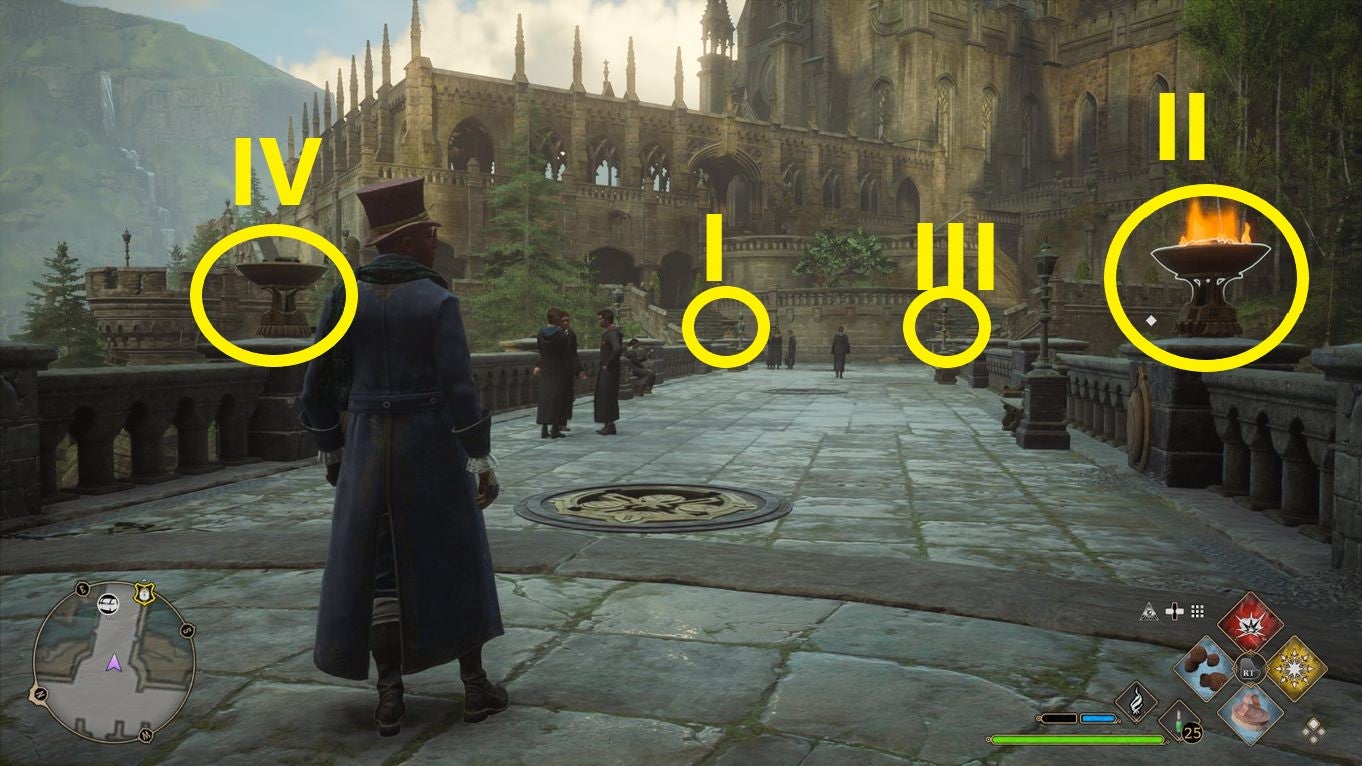 Hogwarts Legacy BrückenRätsel mit den Feuerschalen lösen (in Hogwarts