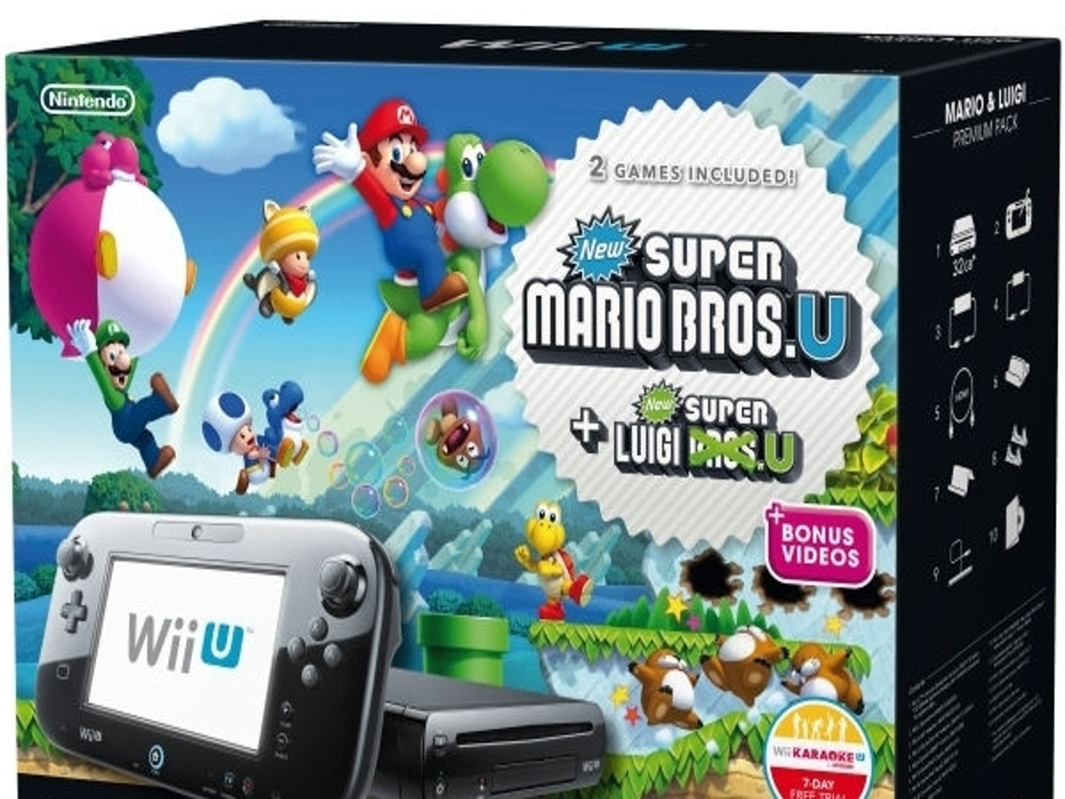 Nintendo Wii U Black Premium Pack (32GB) + New Super Mario Bros.U + New  Super Luigi U