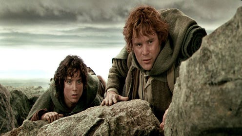 Still film image from lord of the Rings featuring Frodo and Sam