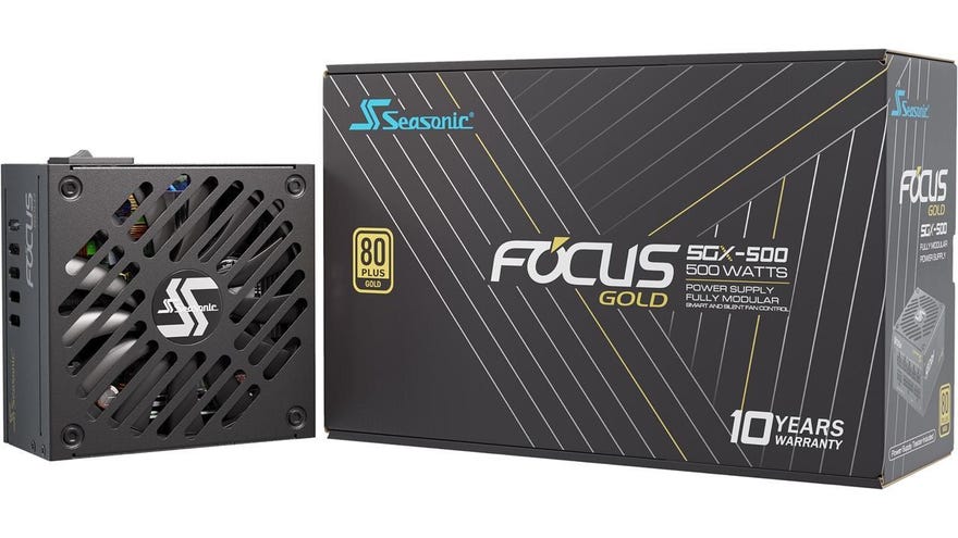 a photo of a seasonic focus 80 plus gold power supply in a small form factor (sfx-l)
