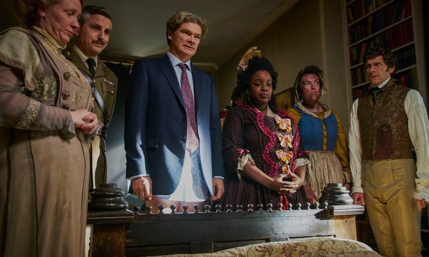 Promotional still featuring cast of Ghosts