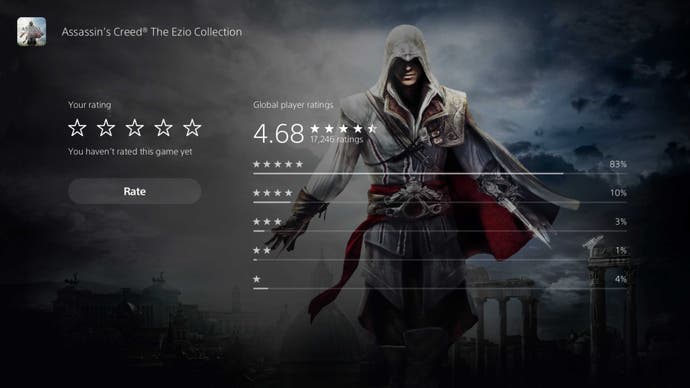 Đã xóa các ngôi sao khỏi Assassin's Creed: The Ezio Collection và hiển thị thông báo cho biết tôi chưa xếp hạng trò chơi