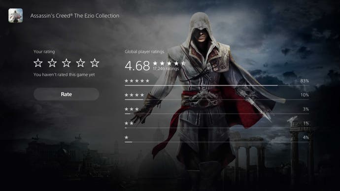 ستاره های خالی در Assassin's Creed: The Ezio Collection با پیامی مبنی بر اینکه من هنوز به بازی امتیاز نداده ام