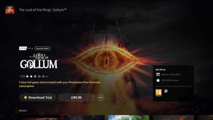 The Lord of the Rings: Gollum trial on PlayStation Plus Premium