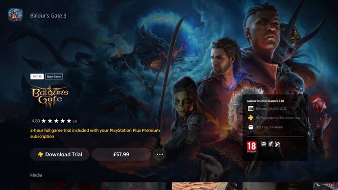 2 hour Baldur's Gate 3 trial on PlayStation Plus Premium