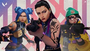 From left to right, VALORANT agents Neon, Reyna, and Killjoy can be seen.