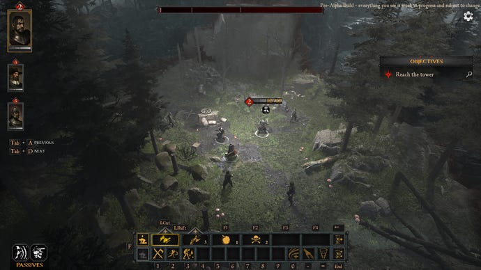 Ein Screenshot aus dem rundenbasierten Taktik-RPG Beast, der eine Schlacht auf einer Waldlichtung zeigt.