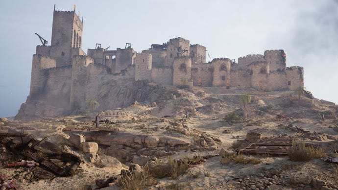 A big sandy castle on a hillside in Chivalry 2