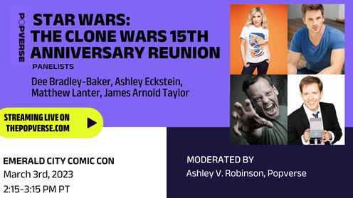 Image for Watch the Star Wars: Clone Wars reunion with Ashley Eckstein, Dee Bradley Baker, and more live from ECCC '23
