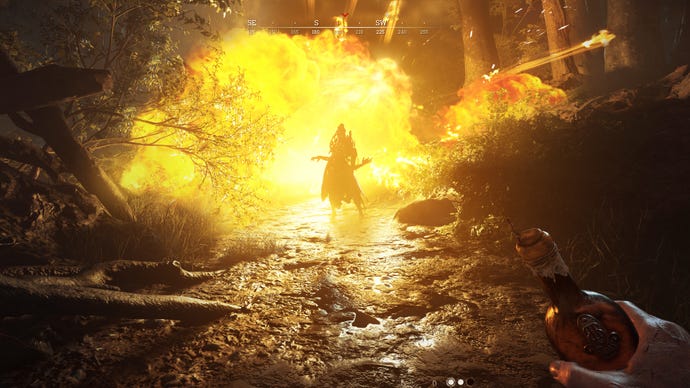 A monster emerging from fire in Hunt: Showdown