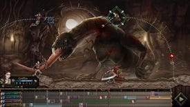 A screenshot of hunters in Tarnished Blood jumping around a huge rat monster, with actions and movements plotted out on a timeline at the bottom