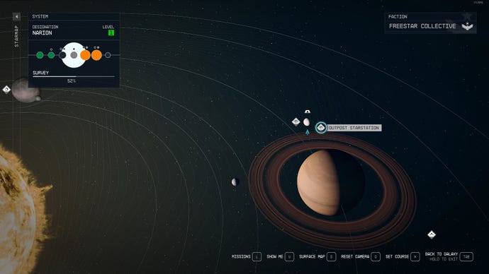 An image of a space station created using a Starfield mod on the game's solar system map screen