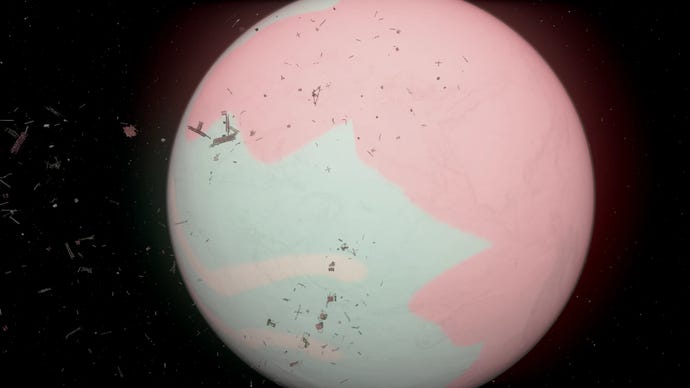 A planet in Starfield with the cutesy Saccharinity of Starfield mod applied