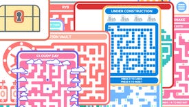 A collection of small mazes in 20 Small Mazes. One blue one says it's "under construction" and features a little bulldozer, another is called "cloudy day" and the edges of the maze disappear into clouds.