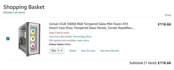 corsair 5000x pc case, showing at £116.66 on Amazon