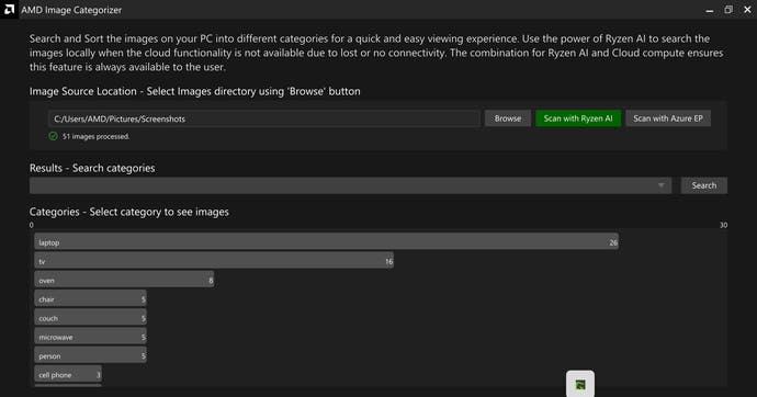 amd image categorizer ryzen ai app screenshot