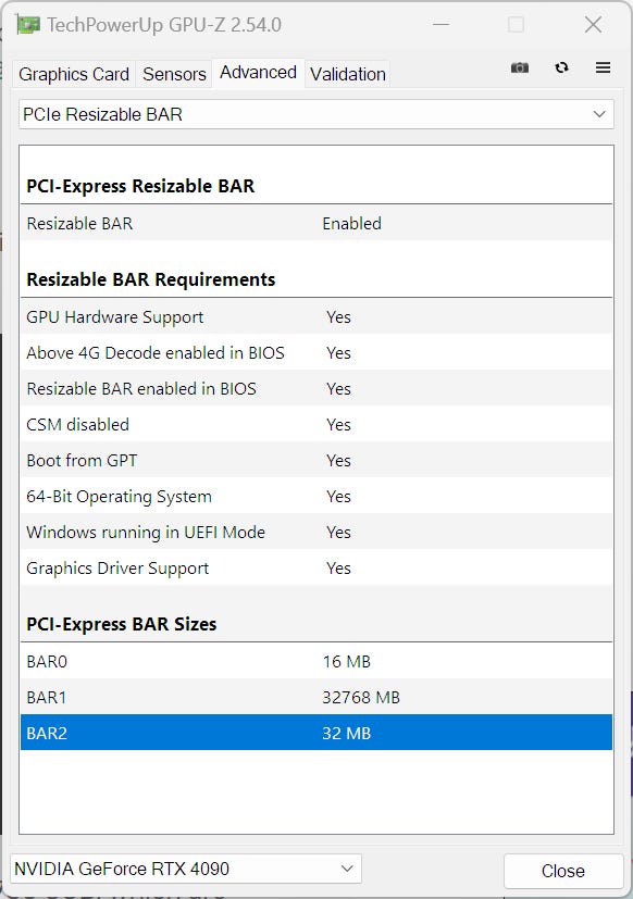 resizeable bar shown in gpu-z
