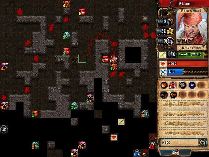 A minesweeper-like game with little imaginary enemies with numbers on them.  It is dark in most of the areas around them.