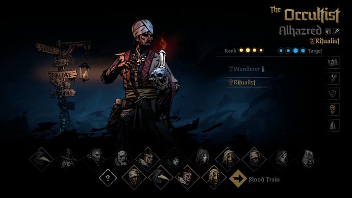 A screenshot of Red Hook's Darkest Dungeon 2, showing the party creation screen.
