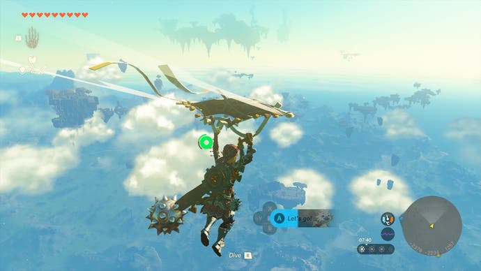 Link gliding through clouds in The Legend of Zelda: Tears of the Kingdom.