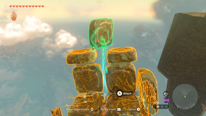 Verbinde dich mit deiner Ultrahand, um die Zonai-Plattformen zu bewegen, während du in The Legend of Zelda: Tears of the Kingdom auf Sky Island stehst.