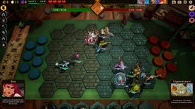 A hexagonal board of fighting tabletop monsters in Tales & Tactics