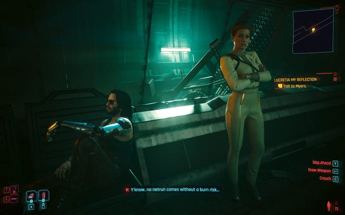 The President and V chat while Johnny sits and listens in Cyberpunk 2077: Phantom Liberty.