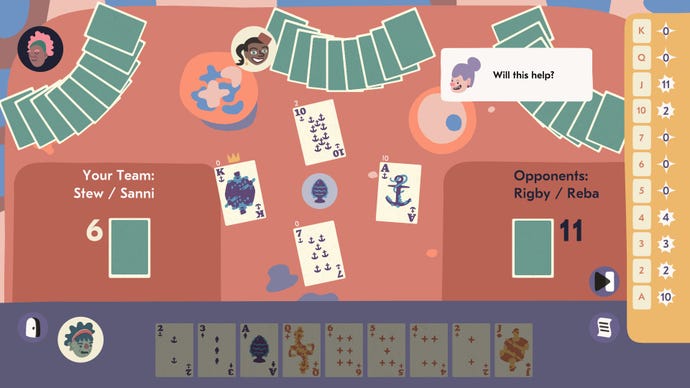 An image of a round of cardgame Spoils in Saltsea Chronicles, with one player saying
