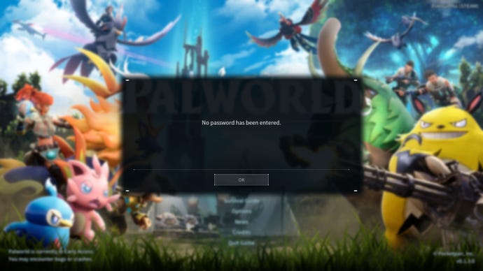 The dreaded password error, when attempting to join a Palworld server.