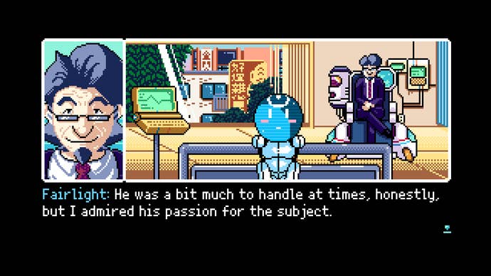 Fairlight speaking to the player and Turing in 2064: Read Only Memories