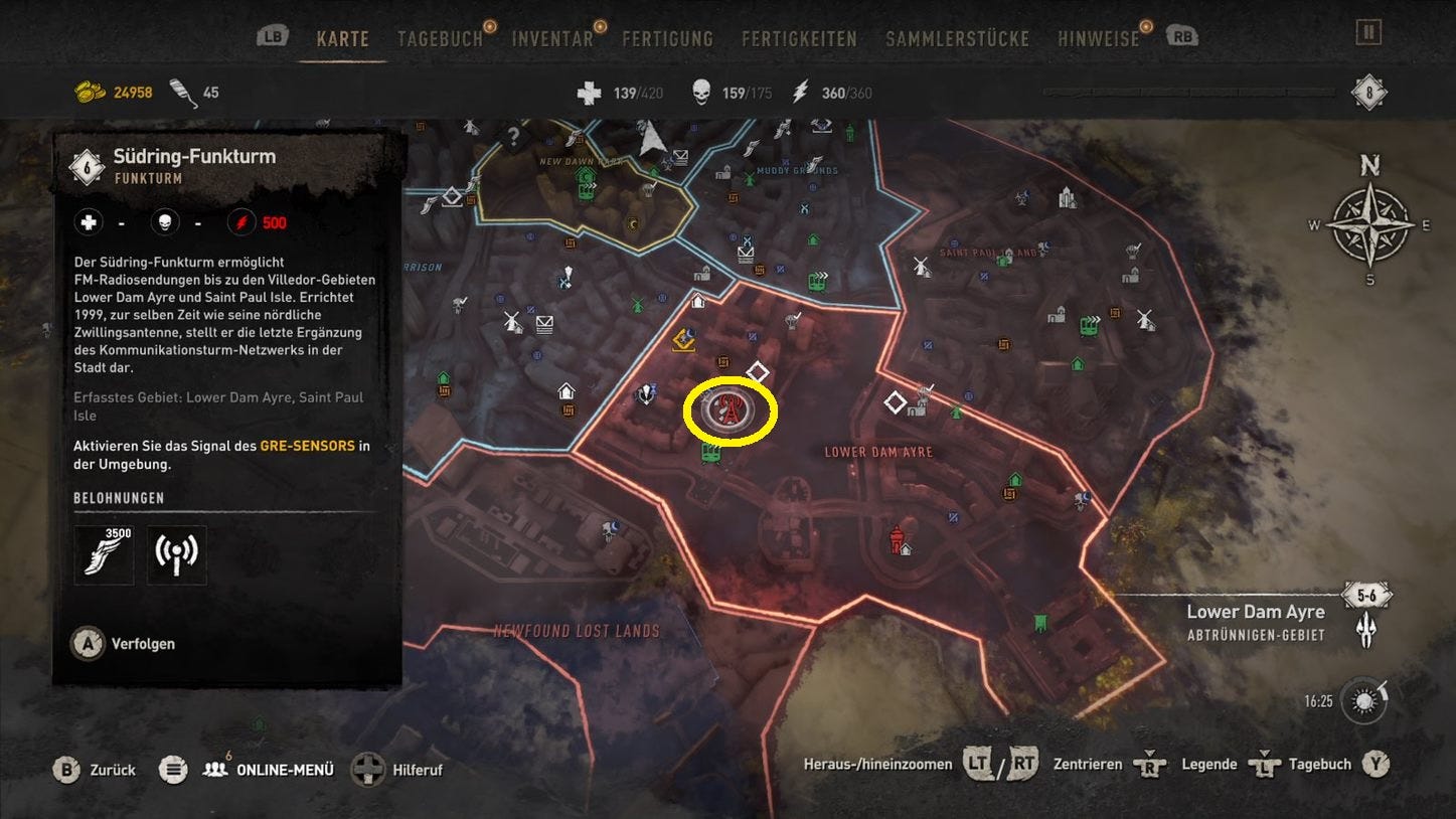 Dying Light 2 Finden Sie Den Verschollenen Lieferanten Dying Light 2: Standorte der Funktürme zum Verstärken des GRE-Sensors