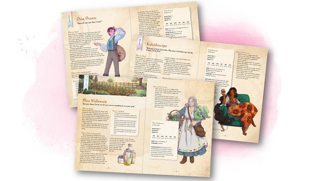 An image of some pages from the 25 Queer NPCs supplement for D&D 5E.
