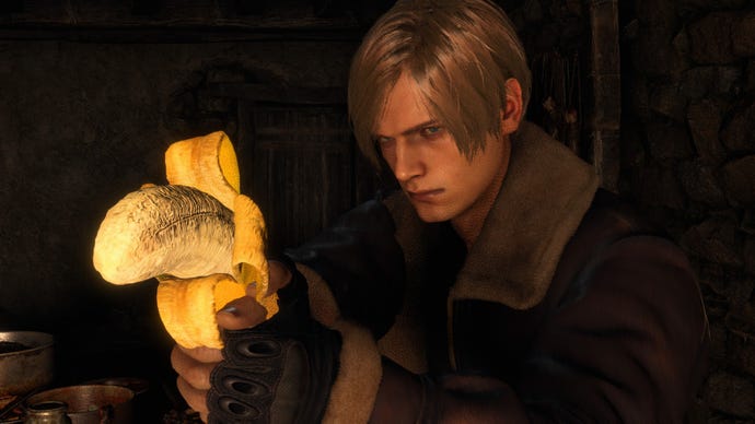 Dank eines Mods hält Leon Kennedy aus Resident Evil 4 eine Banane statt einer Waffe in der Hand.