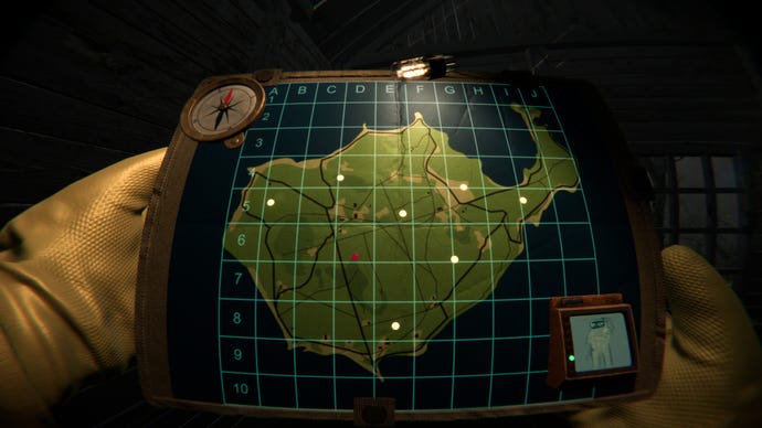 Ein Screenshot von Digested, der eine Karte einer kargen Insel im Spiel zeigt