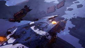 A close-up of a battle-damaged capital ship in Homeworld 3 against a backdrop of floating wreckage