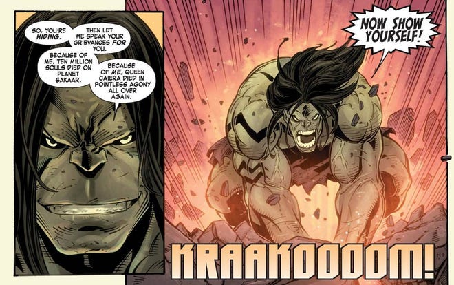 Skaar attacks (penciled by Rodney Buchemi)