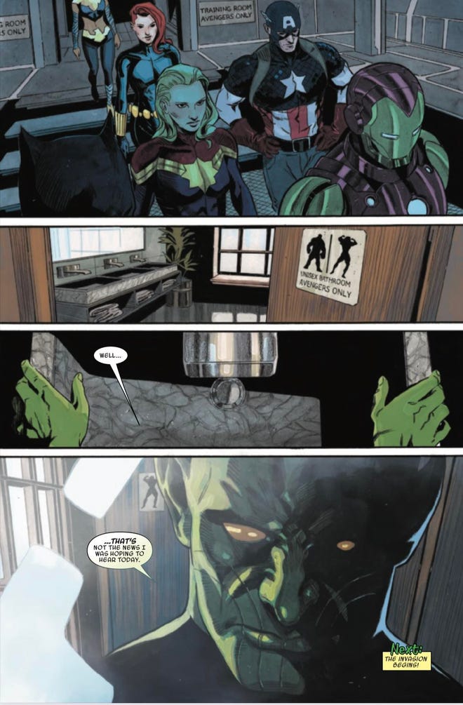 A Skrull has infiltrated the Avengers (art by Francesco Mobili)