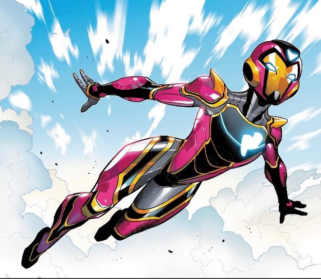 Ironheart takes flight (art by Kevin Libranda)