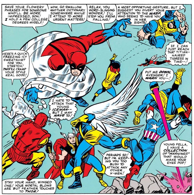 The first battle between the X-Men and the Avengers (X-Men #9)