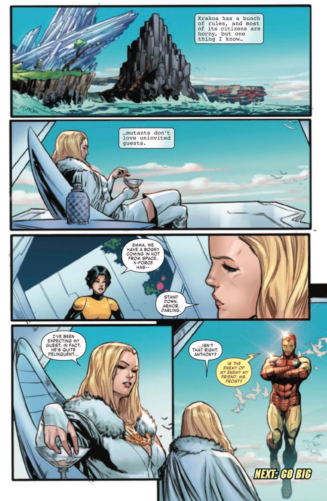 Iron Man goes to Emma Frost for help (Invincible Iron Man #4)