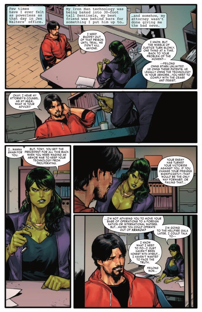 She-Hulk gives Iron Man legal advice
