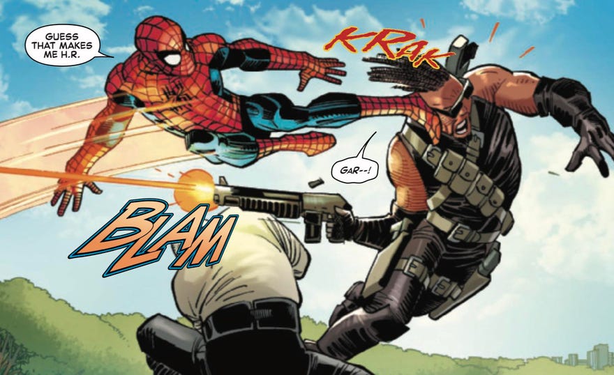 Spider-Man saves Tombstone from Shotgun