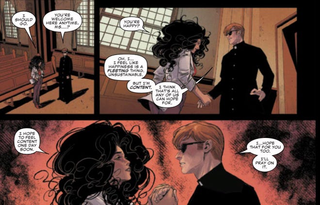 Elektra visits the priest version of Matt Murdock