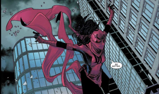 Elektra patrols Hell's Kitchen as Daredevil.
