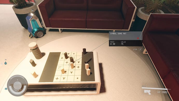 A Starfield screenshot of the in-game boardgame Symbol Game, placed on a table.