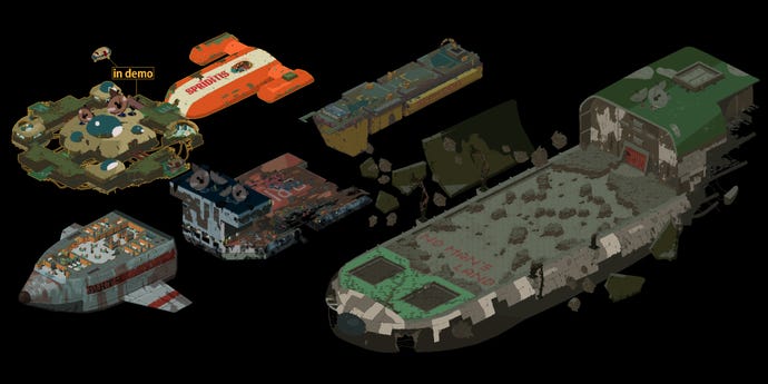 Eine Weltkarte von Space Wreck, die die im Spiel und in der Demo verfügbaren Orte zeigt.