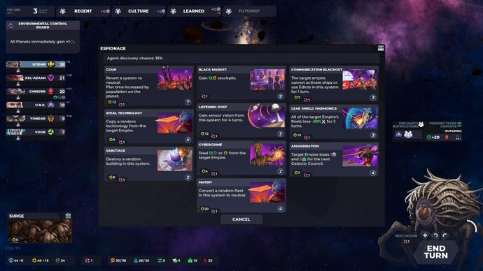The research screen in Stellaris Nexus, with several technologies available