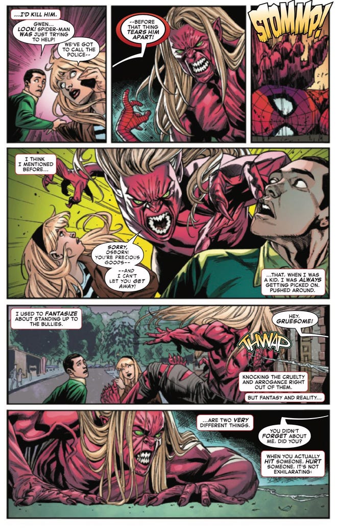 Spider-Man saves Gwen Stacy and Harry Osborn from the Proto-Goblin