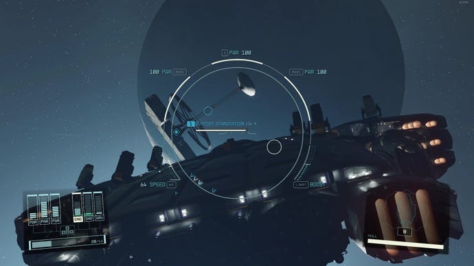 Eine Schiffsansicht einer von Spielern gebauten Raumstation in Starfield, erstellt mit einem Mod